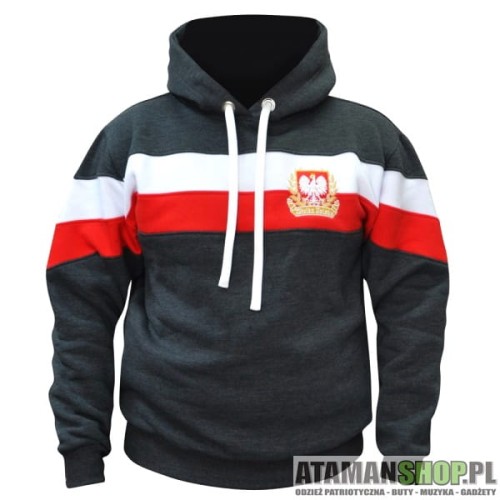 BLUZA PATRIOTYCZNA Z KAPTUREM PASY POLSKA - GRAFITOWA1.jpg