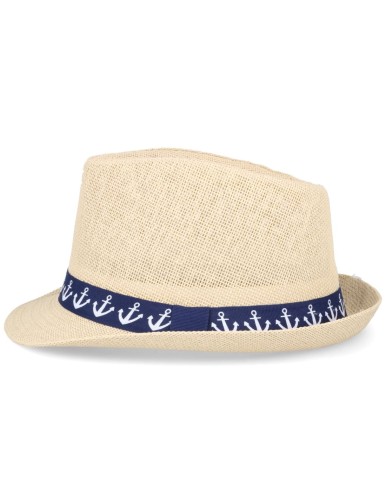 Kapelusz na lato słomkowy trilby kotwice sportowy