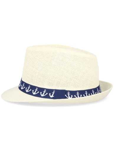 Kapelusz na lato słomkowy trilby kotwice sportowy