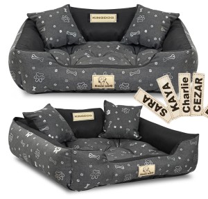 Legowisko dla psa kojec KINGDOG 75x65 cm personalizowane wodoodporne kości srebrne