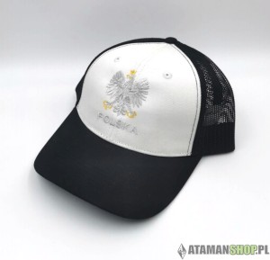 Czapka z daszkiem biało czarna siatka Orzeł