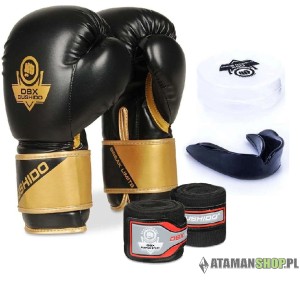 Zestaw bokserski: rękawice bokserskie, owijki bokserskie, ochraniacze na zęby