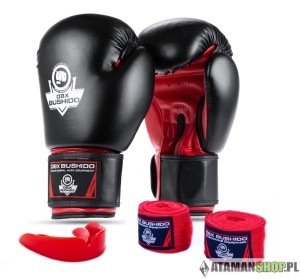 Zestaw bokserski rękawice 10oz owijki ochraniacz RED