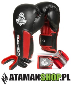 Zestaw bokserski: rękawice bokserskie RED + owijki + ochraniacz na zęby